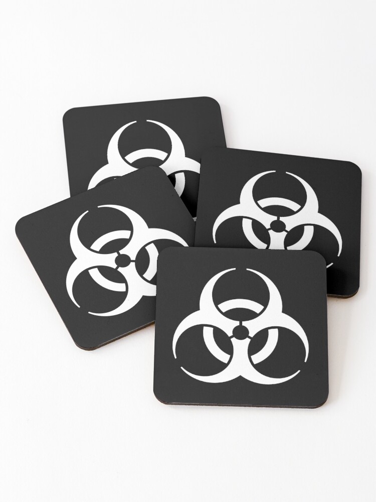 Posavasos Lote De 4 Bio Hazard Biohazard Peligro Peligro Simbolo Biologico Peligro Advertencia Blanco En Negro De Tomsredbubble Redbubble