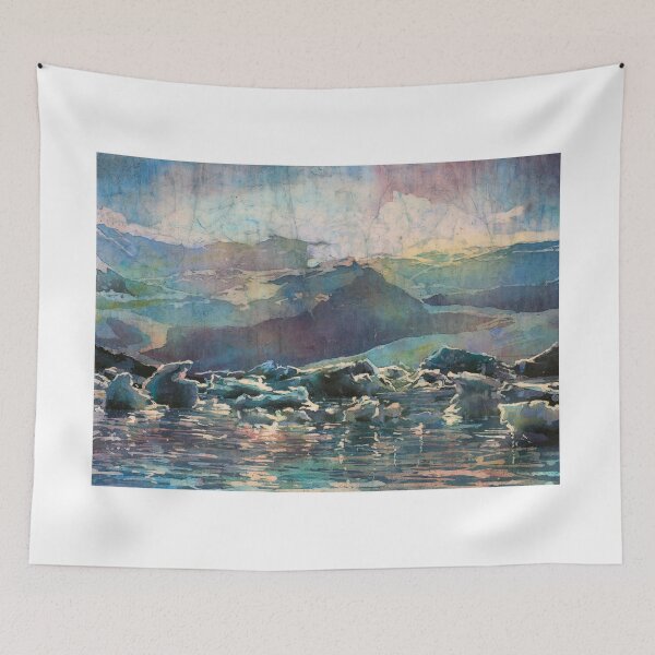 Item preview, Icelands Diamond beach at Vatnajökull National Park.  Iceland glacier and icebergs floating into sea at sunset  designed and sold by rfoxphoto.