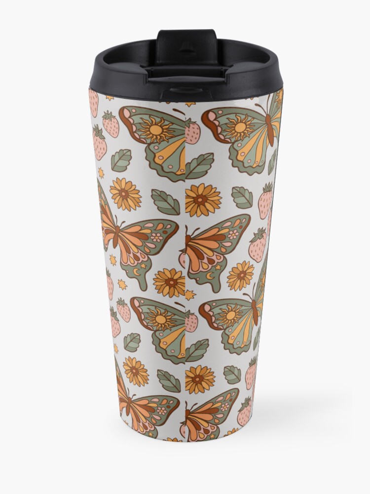Alternate view of Butterflies and Strawberries Pattern Travel Coffee Mug
