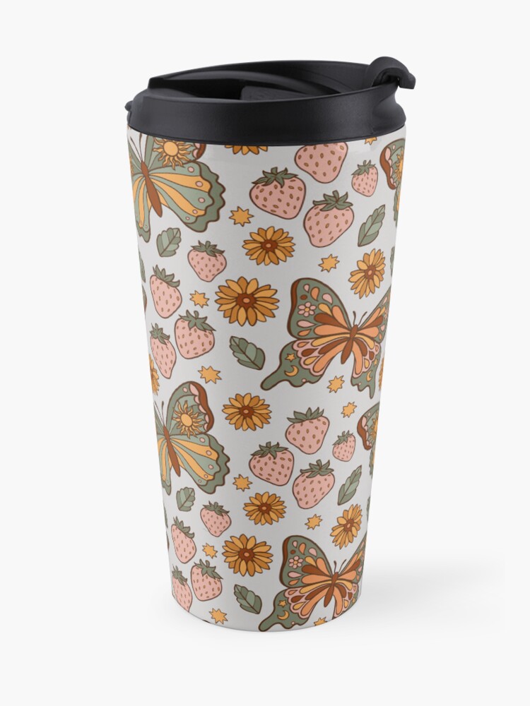 Alternate view of Butterflies and Strawberries Pattern Travel Coffee Mug