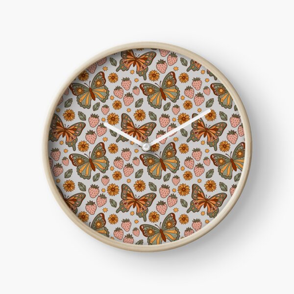 Butterflies and Strawberries Pattern Clock