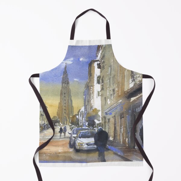 Item preview, Iceland Hallgrimskirkja church in downtown Reykjavik at sunset. Watercolor painting Iceland designed and sold by rfoxphoto.