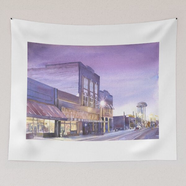 Item preview, Watertower and storefronts of Farmville, NC.  Watercolor painting small town America designed and sold by rfoxphoto.