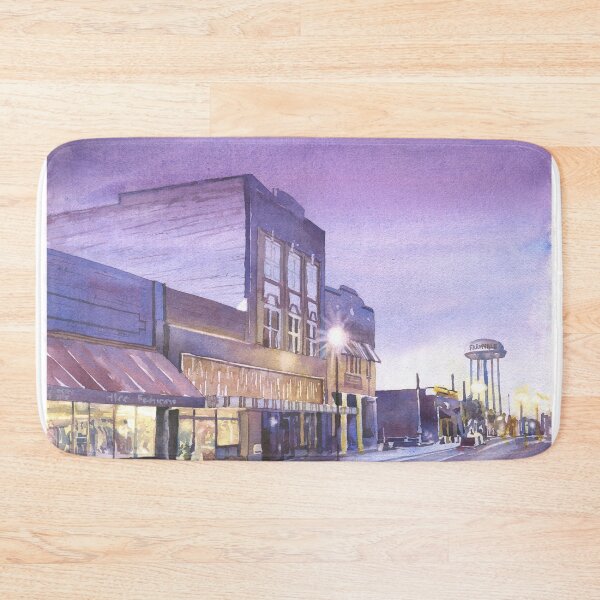 Item preview, Watertower and storefronts of Farmville, NC.  Watercolor painting small town America designed and sold by rfoxphoto.