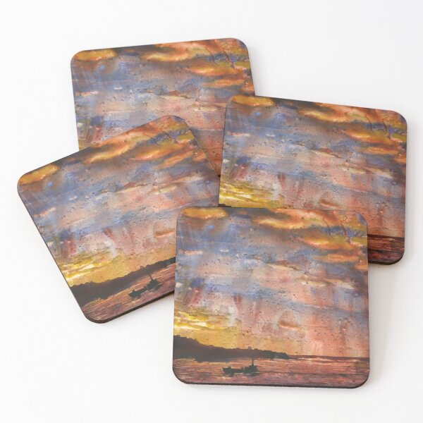 Item preview, Valparaiso, Chile colorful sunset over bay.  Watercolor painting Valparaiso Chile boat artwork colorful sunset designed and sold by rfoxphoto.