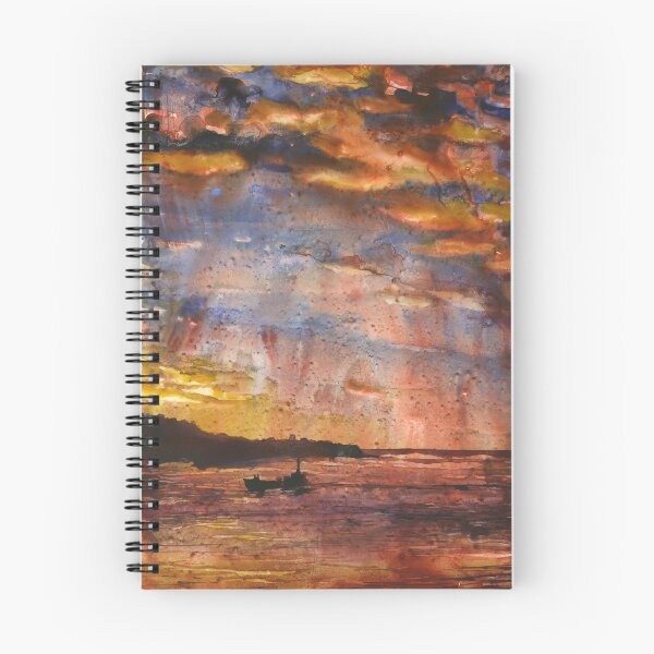 Item preview, Valparaiso, Chile colorful sunset over bay.  Watercolor painting Valparaiso Chile boat artwork colorful sunset designed and sold by rfoxphoto.
