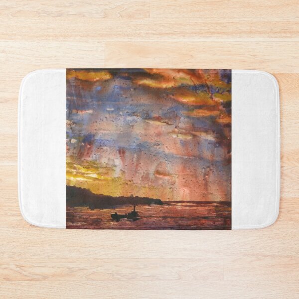 Item preview, Valparaiso, Chile colorful sunset over bay.  Watercolor painting Valparaiso Chile boat artwork colorful sunset designed and sold by rfoxphoto.