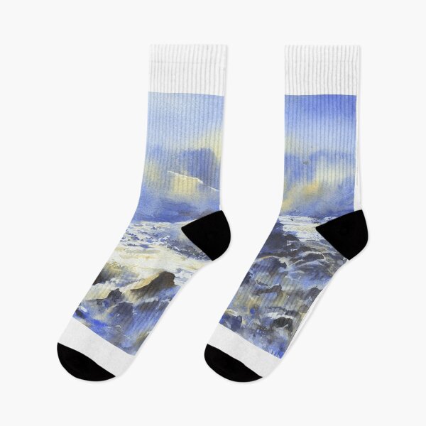 Item preview, Waterfall in the Icelandic coast.  Watercolor painting of Icelandic waterfall blue yellow home decor t designed and sold by rfoxphoto.