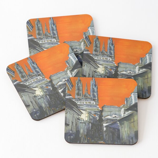 Item preview, Basilica del Voto Nacional rising above colonial buildings of Quito, Ecuador.  Watercolor painting Quito Ecuador  designed and sold by rfoxphoto.