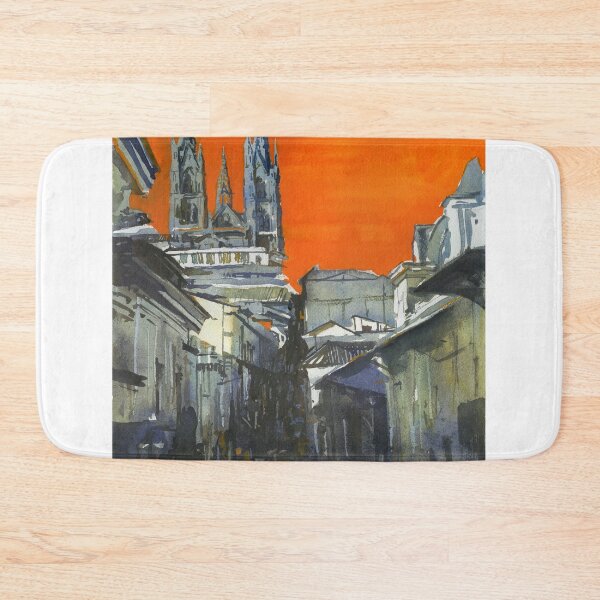 Item preview, Basilica del Voto Nacional rising above colonial buildings of Quito, Ecuador.  Watercolor painting Quito Ecuador  designed and sold by rfoxphoto.