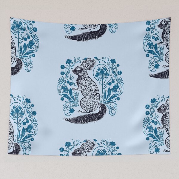 Item preview, Squirrel in the Garden Intricate Design Black and Blue designed and sold by TheFoxyWolfShop.