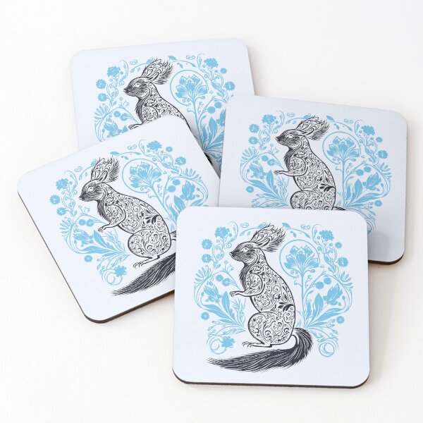 Item preview, Squirrel in the Garden Intricate Design Black and Sky Blue designed and sold by TheFoxyWolfShop.