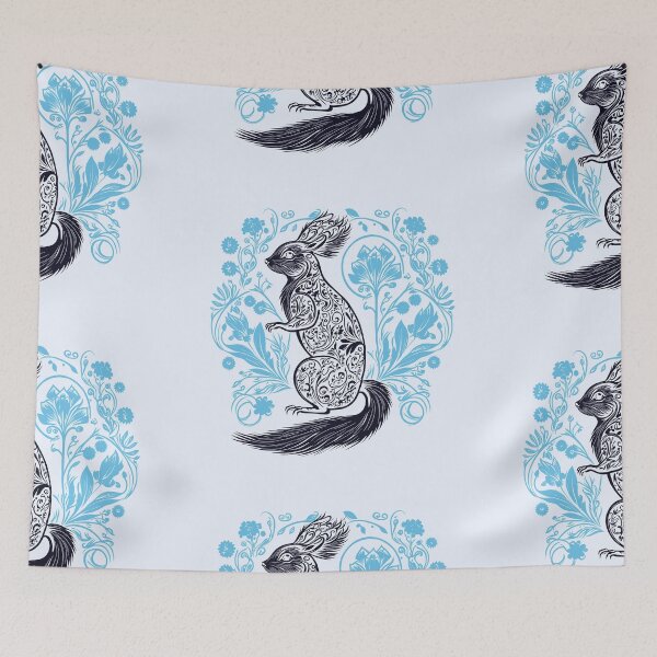 Item preview, Squirrel in the Garden Intricate Design Black and Sky Blue designed and sold by TheFoxyWolfShop.