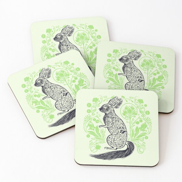 Item preview, Squirrel in the Garden Intricate Design Black and Green designed and sold by TheFoxyWolfShop.