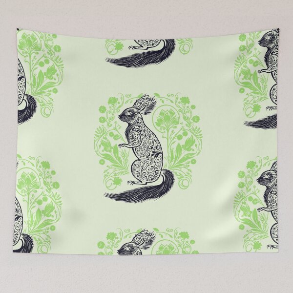 Item preview, Squirrel in the Garden Intricate Design Black and Green designed and sold by TheFoxyWolfShop.
