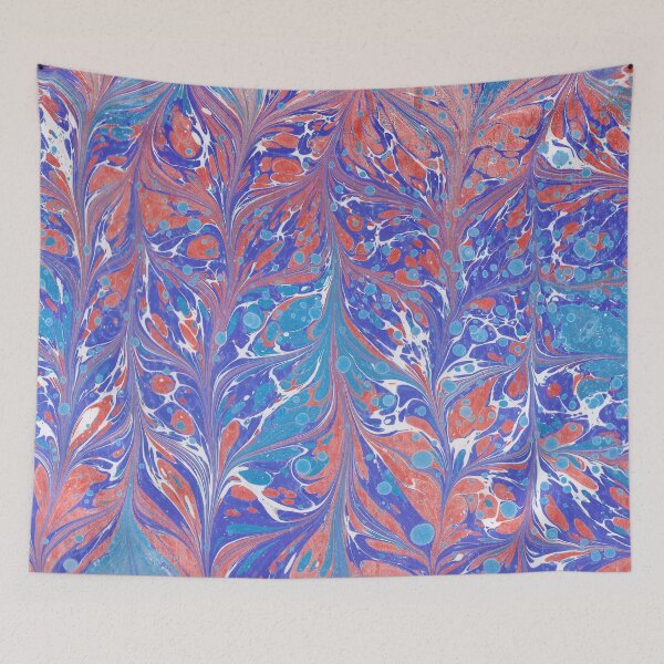 Item preview, Traditional  Turkish marbling art Ebru, handmade , blue and red designed and sold by Pacika.