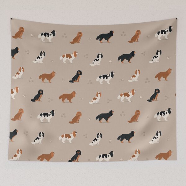 Item preview, Cavalier King Charles Spaniel Mix of colors pattern on beige background designed and sold by buniaandco.
