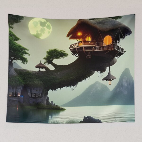 Item preview, Moonlit tree house generated by artificial intelligence designed and sold by megadrina.