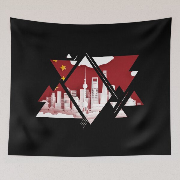 Item preview, Shanghai China Asia Asia skyline city flag designed and sold by BullDesignsShop.