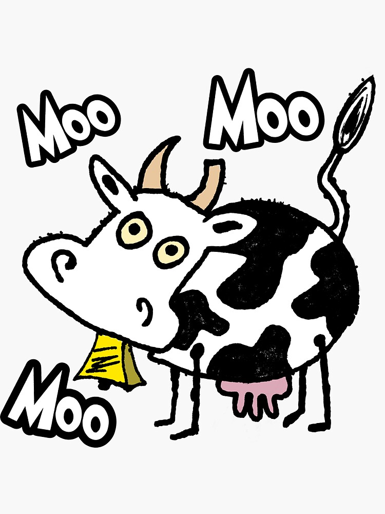 "Cartoon Cow goes, "Moo Moo Moo" Hand drawn by Marcus" Sticker for Sale