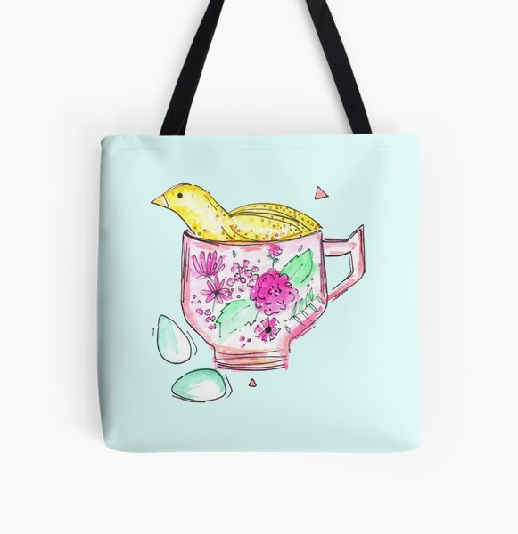 Quail In A Teacup All Over Print Tote Bag