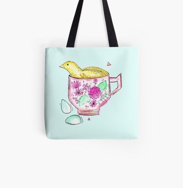 Quail In A Teacup All Over Print Tote Bag