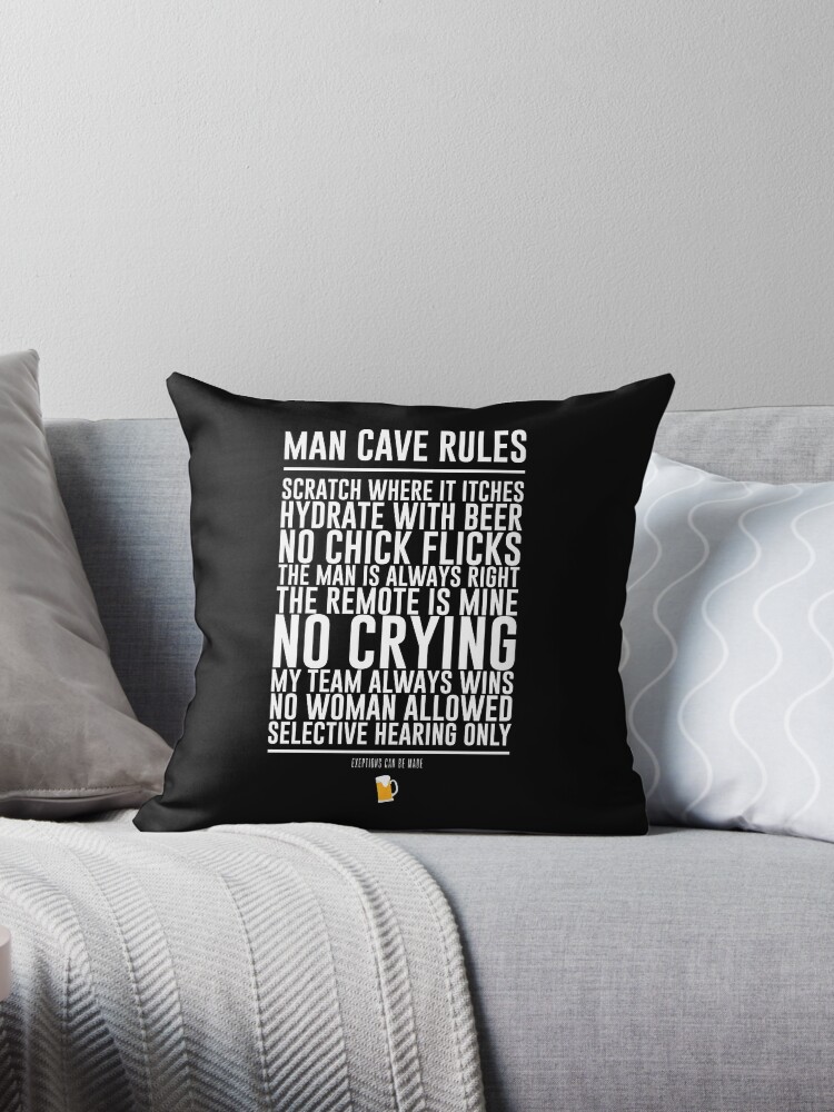 Funny Man Cave Rules No Crying Woman Drinking Beer Throw Pillow