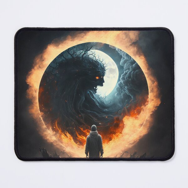 Item preview, A Man Standing In Front Of A Giant Fire Ball And A Monster Eclipse designed and sold by T-landa.
