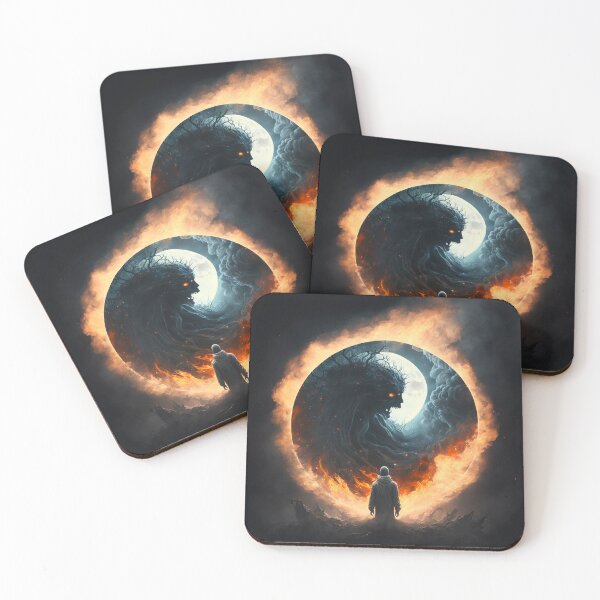 Item preview, A Man Standing In Front Of A Giant Fire Ball And A Monster Eclipse  designed and sold by T-landa.