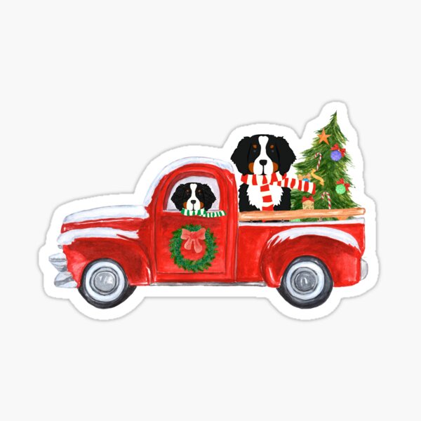 Christmas Bernese Mountain Dog Red Truck Sticker