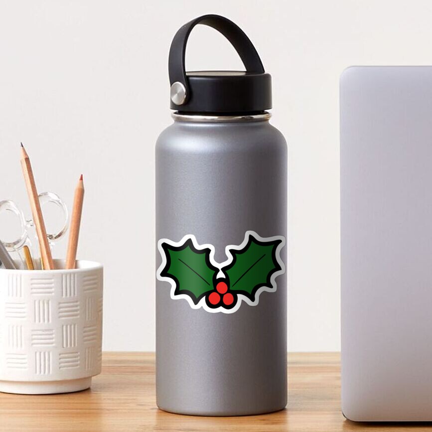 Holly Leaves and Berries Pattern in Light Green Sticker