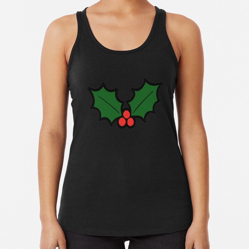 Holly Leaves and Berries Pattern in Light Green Racerback Tank Top