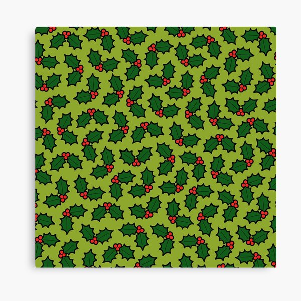 Holly Leaves and Berries Pattern in Light Green Canvas Print