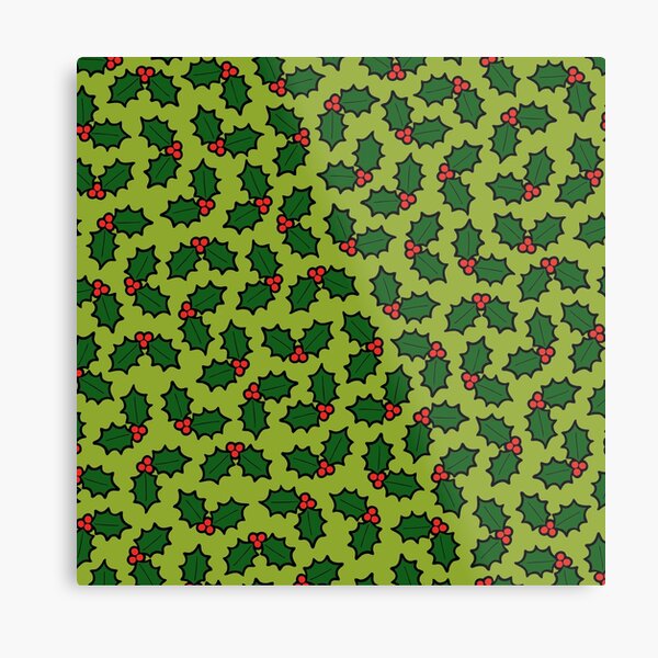 Holly Leaves and Berries Pattern in Light Green Metal Print