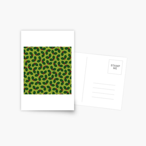Holly Leaves and Berries Pattern in Light Green Postcard