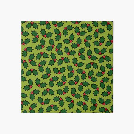 Holly Leaves and Berries Pattern in Light Green Art Board Print
