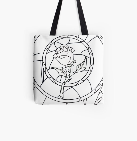 Stained Glass Rose White All Over Print Tote Bag