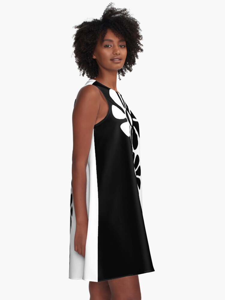 Thumbnail 2 of 4, A-Line Dress, 1960's Bold Retro Mod Flowers in Black and White designed and sold by MellowCat.