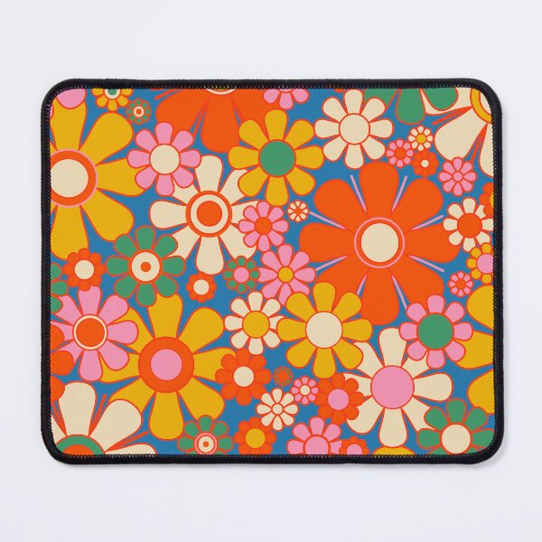 Item preview, Retro Garden Flowers Colorful 60s 70s 90s Floral Pattern Blue Orange Red Mustard Yellow Green designed and sold by kierkegaard.