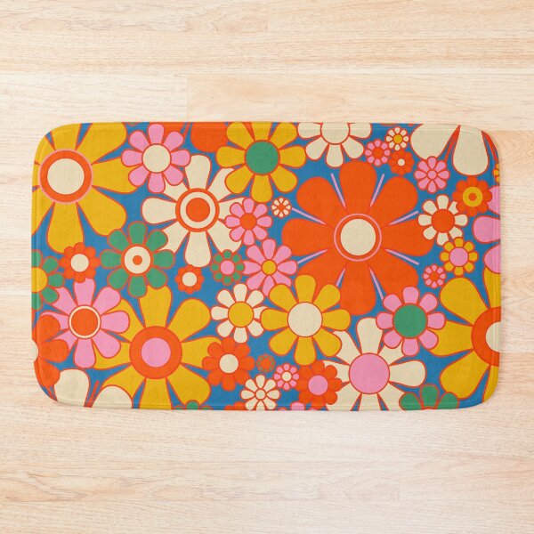 Item preview, Retro Garden Flowers Colorful 60s 70s 90s Floral Pattern Blue Orange Red Mustard Yellow Green designed and sold by kierkegaard.