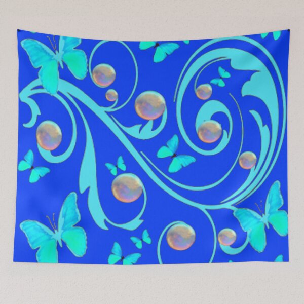 Item preview, SOAP BUBBLES BLUE BUTTERFLIES BLUE SCROLL BLUE ART designed and sold by sharlesart.