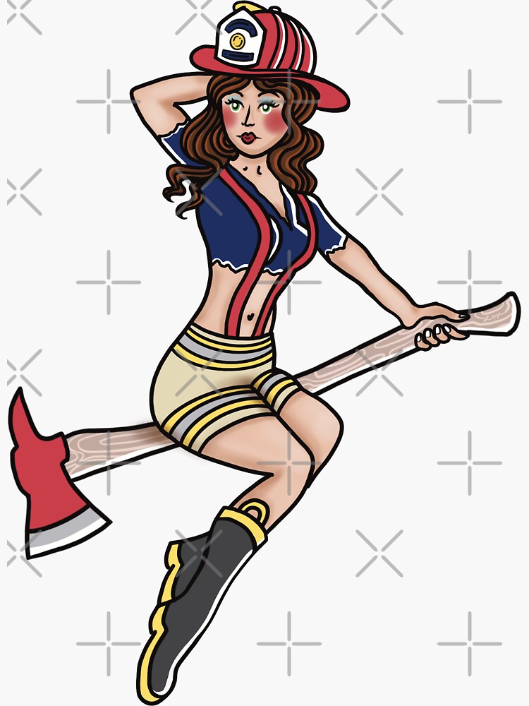 Pinup Firefighter Sticker For Sale By Themedicsmakery Redbubble