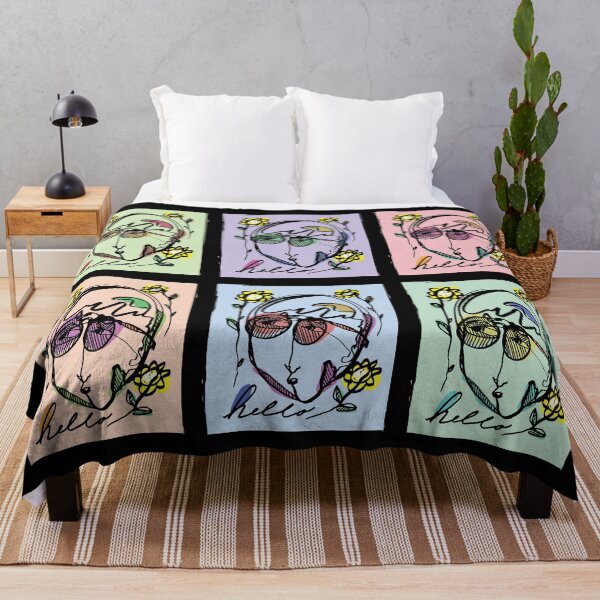 Item preview, Hello Darlin Abstract Face with Glasses and Flowers Line Art Six Block Rainbow Design designed and sold by SleepingInCo.