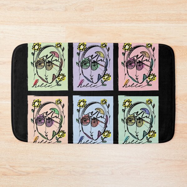 Item preview, Hello Darlin Abstract Face with Glasses and Flowers Line Art Six Block Rainbow Design designed and sold by SleepingInCo.