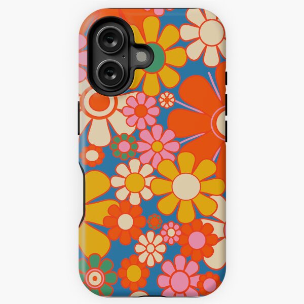 Item preview, Retro Garden Flowers Colorful 60s 70s Floral Pattern 2 Blue Orange Red Mustard Yellow Green designed and sold by kierkegaard.