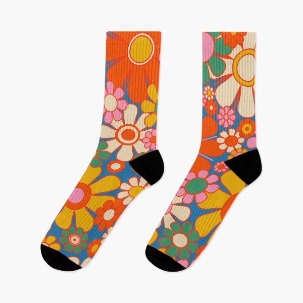 Item preview, Retro Garden Flowers Colorful 60s 70s Floral Pattern 2 Blue Orange Red Mustard Yellow Green designed and sold by kierkegaard.