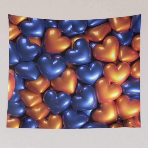Item preview, Big hearts pattern blue and orange designed and sold by enchantedsofa.