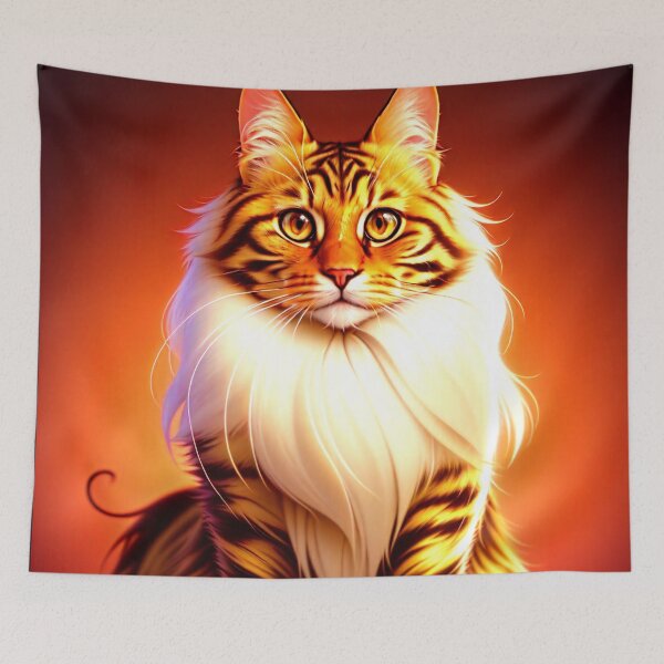 Aperçu de l'œuvre Un chat en peluche à poil long avec des yeux dorés, des détails exquis, une crinière blanche créée et vendue par AlePosters.