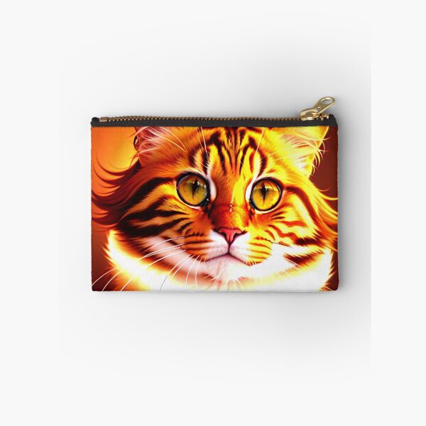 Item preview, A plush long-haired cat with golden eyes, exquisite details, close up view, glowing mane designed and sold by AlePosters.