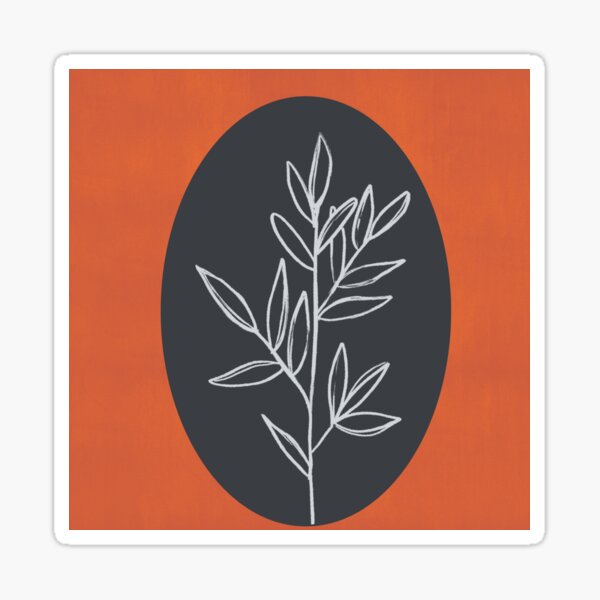 Simple Branch, Elegant simple design of leafy stem with orange / coral / black floral design Boho Style Sticker